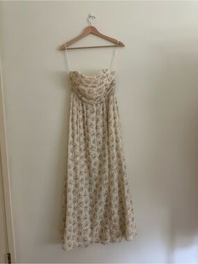 Strapless Floral Maxi Dress in Cream